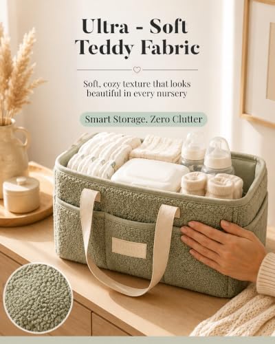 Teddy Fleece Baby Diaper Caddy Organizer with Portable Changing Mat