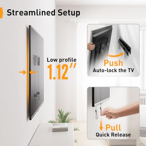 No Drill TV Wall Mount for 24-65 Inch TVs, Low Profile Drywall Bracket