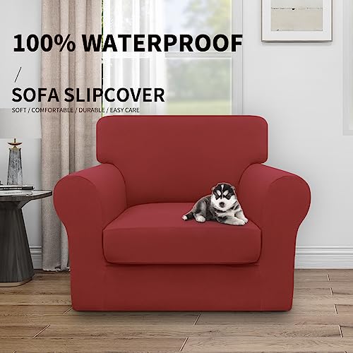 Easy-Going Waterproof 2-Pieces Chair Cover Couch Cover for Sofa, Red (Small Chair) - 100% Waterproof