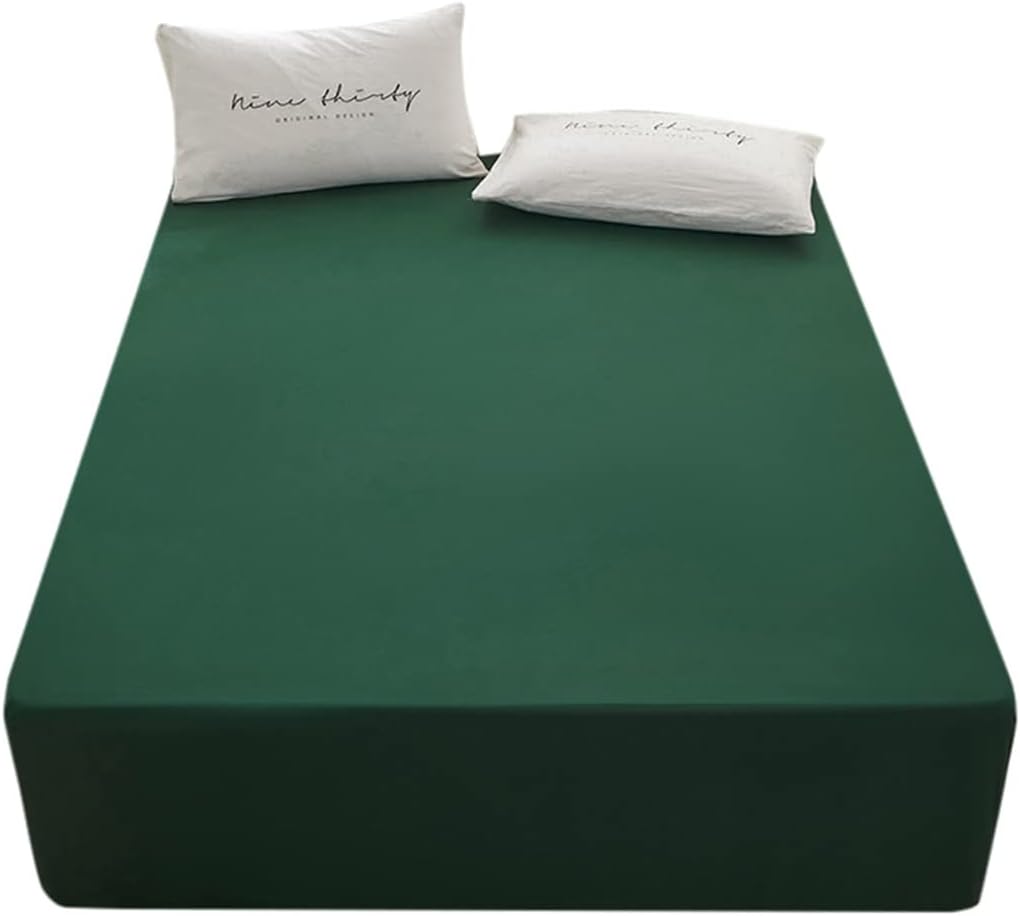 Skiennix Queen Size Fitted Sheet - Soft Microfiber, 15-Inch Deep Pocket, Dark Green | Fade Resistant & Easy Care