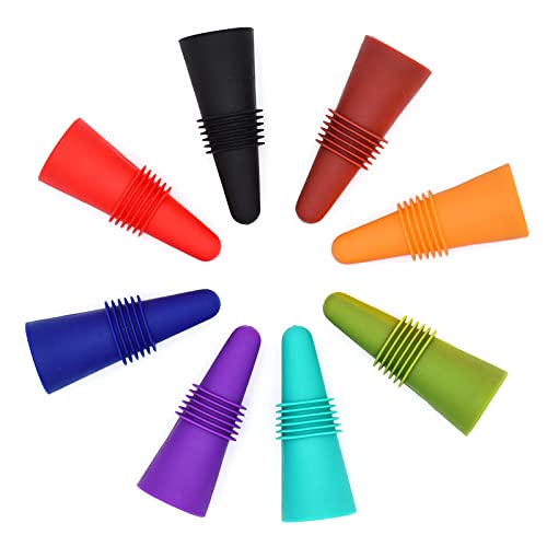 Silicone Wine Bottle Stoppers with Grip Top - Airtight Seal, 8 Pack