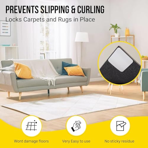 Anti-Slip Rug Gripper Pads - 20 Pack, 4x4 Inch Reusable Carpet Tape