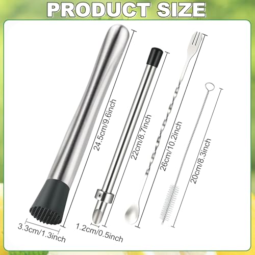 Meiye 4-Piece Stainless Steel Lemonade Stand Tool Set - Straw Puncher, Muddler & Spoon