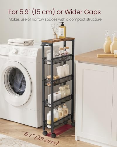 Slim 5-Tier Rolling Storage Cart, 5.1-Inch Narrow Organizer with Wheels