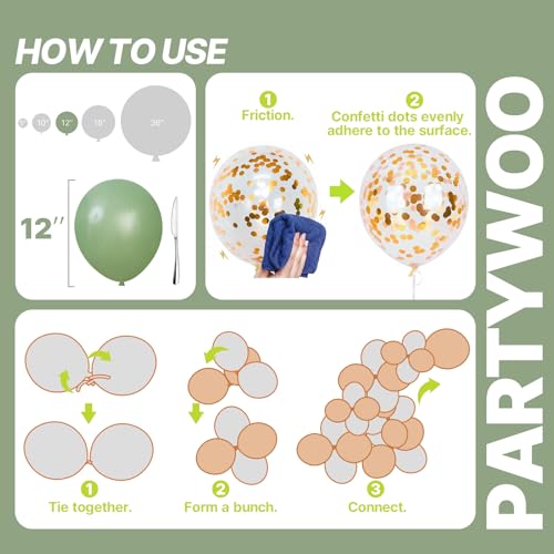 PartyWoo Sage Green Balloons 66-Piece Garland Kit with Gold and Sand White