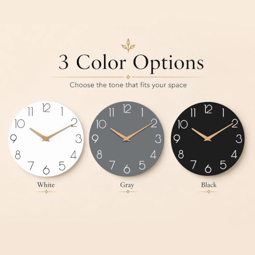 8-Inch Silent Battery Operated Wall Clock, Minimalist Analog Gray Clock