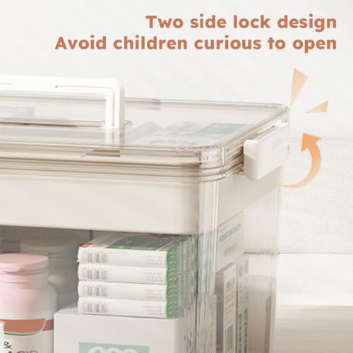 Clear Medicine Storage Box with Removable Tray and Handle, 23x18x14.5cm