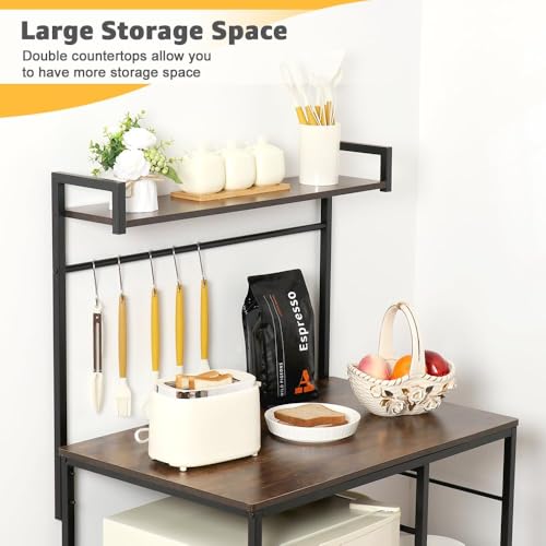 LUCKUP 4-Tier Mini Fridge Cabinet with Shelves and Adjustable Feet, Rustic Brown Kitchen Storage Rack
