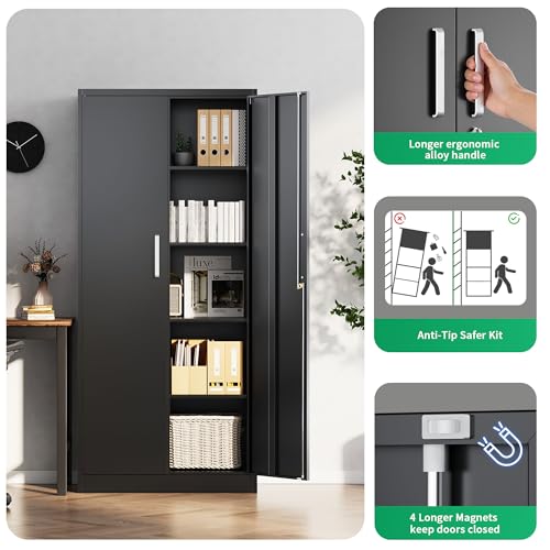 71-Inch Tall Metal Storage Cabinet with Locking Doors and Adjustable Shelves