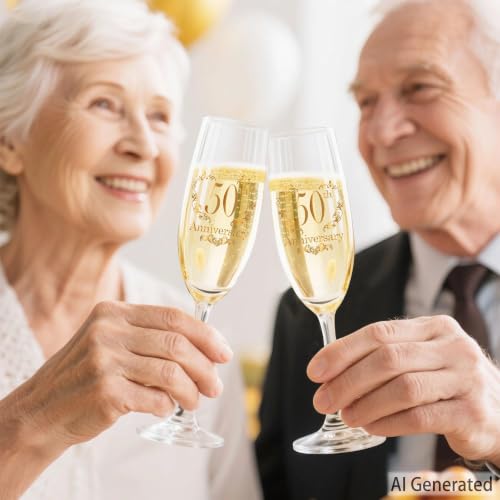 Hexagram 50th Anniversary Champagne Flutes Gift Set for Couples - Elegant Wedding Toast Glasses