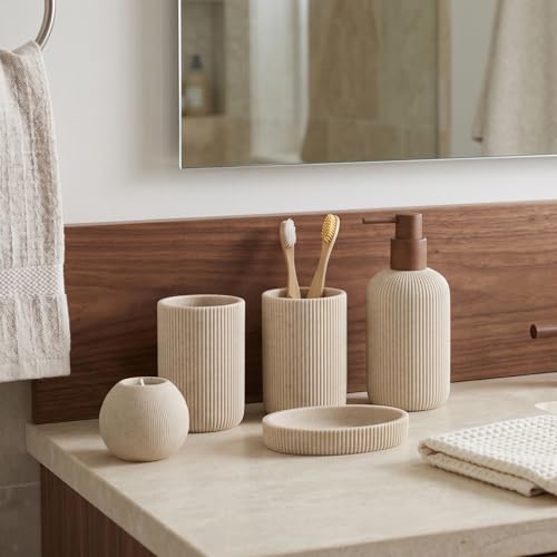 5-Piece Bathroom Accessory Set, Sandstone-Look Resin Bath Organizer