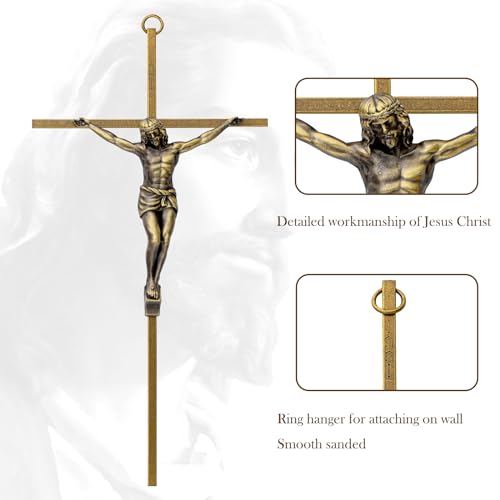 10-Inch Antique Brass Metal Crucifix Wall Cross for Home Decor