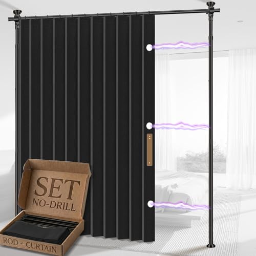 Blackout Room Divider Curtain with No-Drill Tension Rod, 100x84 Inch