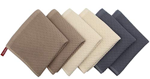 Absorbent Cotton Waffle Kitchen Dish Cloths, 12x12 Inch, 6 Pack