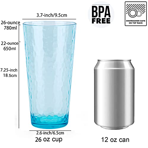KX-WARE 26oz Multicolor Acrylic Highball Glasses Set of 6 - Shatterproof Drinking Tumblers