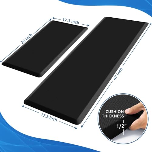 KitchenClouds 2-Pack Anti-Fatigue Kitchen Mats Black 17.3x29 & 17.3x47 Inches