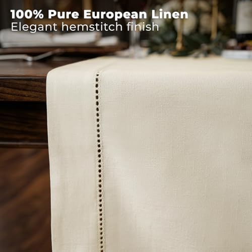 Signature Linen™ Ivory 100% European Flax Linen Table Runner 14x108 in