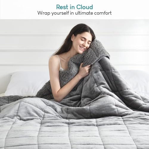 15 lbs Weighted Blanket Queen Size 60x80 Inches Soft Sherpa Fleece Grey