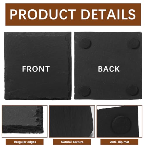 60 pcs Black Square Slate Coasters - DIY Laser Engraving, Scratch Resistant Bottom, Bulk Home & Wedding Gift - Variation of 60 Square Coasters