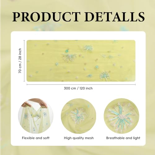 Artoid Mode 28x120 Inch Sequin Dandelion Yellow Gauze Table Runner – 10ft