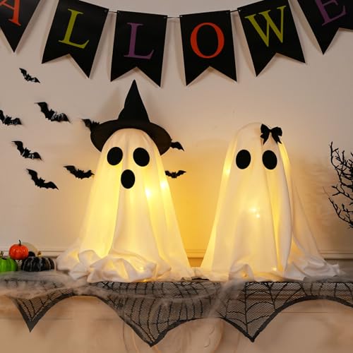 Lighted Halloween Ghost Decorations with Timer - Set of 2 Indoor Decor