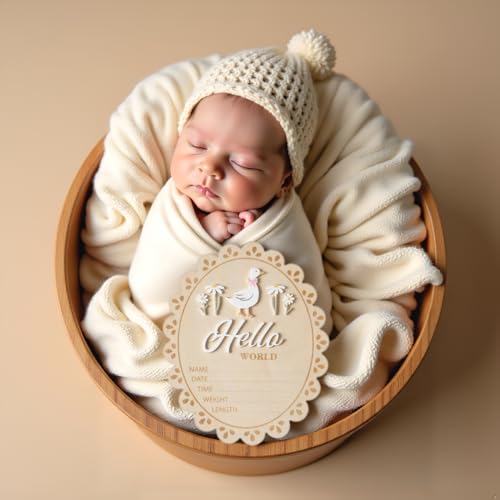 Double-Sided Wooden Baby Announcement Sign - Hello World Photo Prop