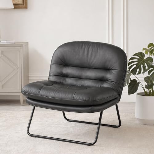DUMOS Foldable Saucer Floor Chair - Small PU Leather Lounge Seat, Comfortable and Supportive