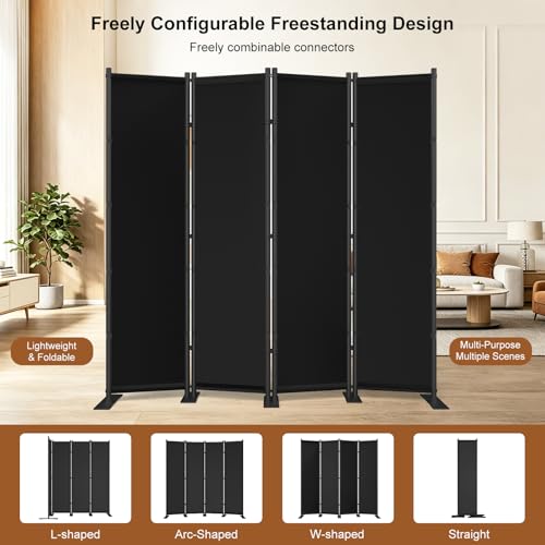 4-Panel Folding Room Divider, 6ft Freestanding Privacy Screen for Office Home