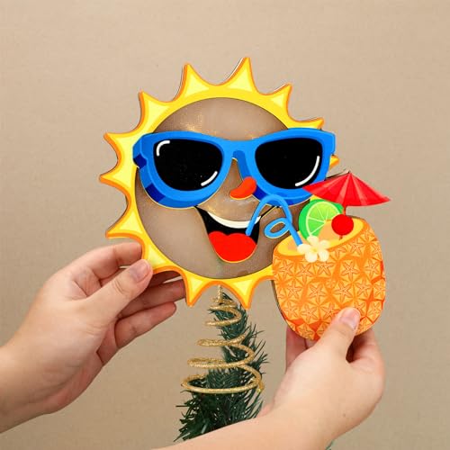 LED Lighted Wooden Summer Tree Topper (10x8 in) - Tropical Luau Party Decor
