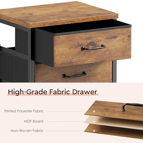 3-Drawer Mobile File Cabinet with Open Storage Shelf, Rustic Brown