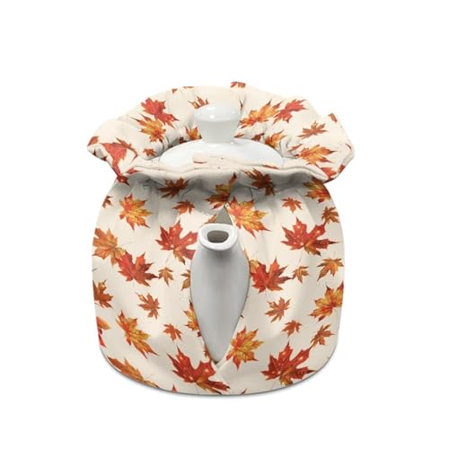 Insulated Teapot Cozy with Autumn Maple Leaf and Red Bird Design