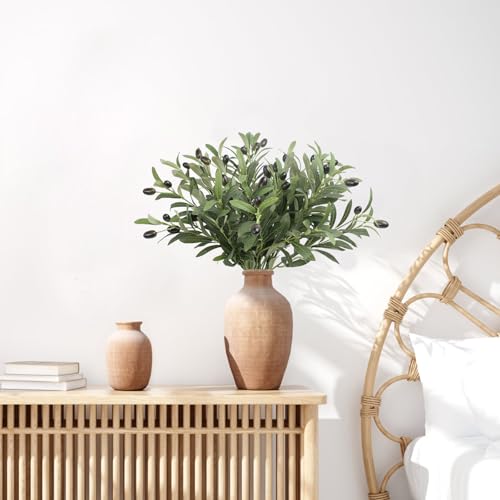 18-Inch Artificial Olive Branches for Vases, 6-Piece Faux Greenery Stems