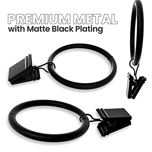 Matte Black Curtain Rings with Clips, 1.5 Inch - 20 Pack