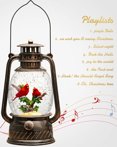 Musical Cardinal Snow Globe Lantern with 6-Hour Timer, 8.2-Inch