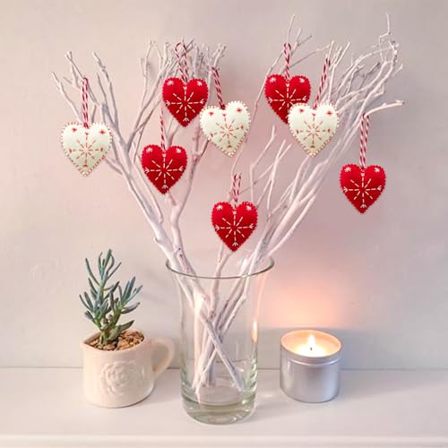 Meygajoe Felt Heart Ornaments 4pcs - Handmade Red & White Holiday Decorations