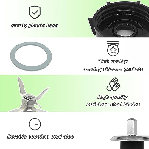 Blender Replacement Parts Kit: 4-Point Ice Crusher Blade, Jar Base & Gaskets