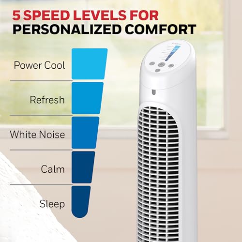 QuietSet Oscillating Tower Fan with Remote and 5 Speeds