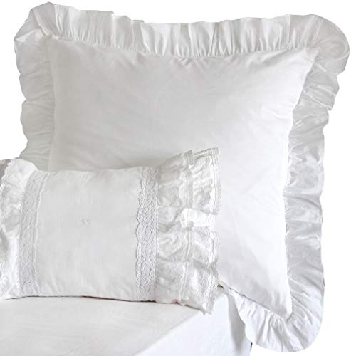 Set of 2 Ruffled Euro Shams 26x26 Inch, 100% Cotton Pillow Covers