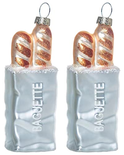 Set of 2 Hand-Blown Glass Baguette Christmas Ornaments