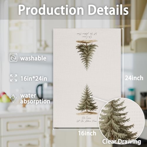 Vintage Tree Christmas Kitchen Towels 16x24in - Let Us Adore Him Xmas Dish Towel (Variation: Vintage Tree) by OINDADE