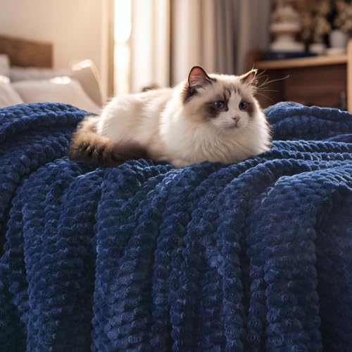 PHF Queen Size Fleece Blanket 340GSM Navy Blue Cozy & Plush 90x90