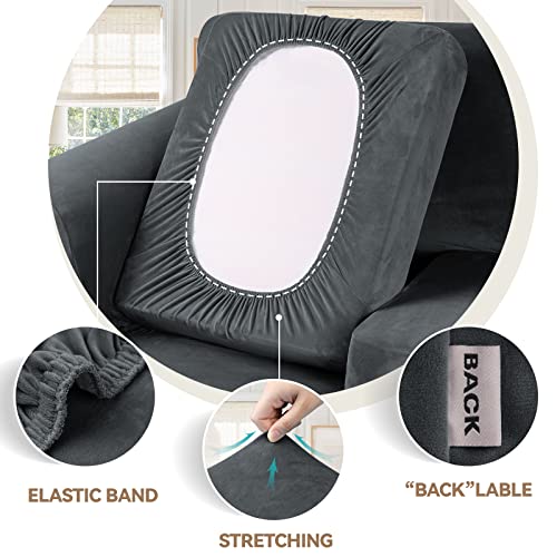 4-Piece Stretch Velvet Sofa Slipcover for 3-Cushion Couch - Dark Grey, Large