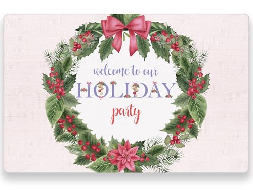 Red Poinsettia Holly Wreath Christmas Disposable Paper Placemats Set - 50 Sheets 11x17 inch