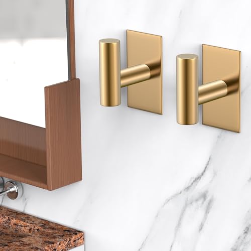VAEHOLD Heavy Duty Adhesive Wall Towel Hooks Waterproof Stainless Steel Gold 2 Pack