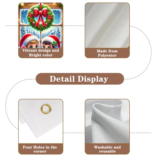 Nuxovilar Christmas Window Cover Holiday Banner 31x47in Elf Scene, Variation: CU01098