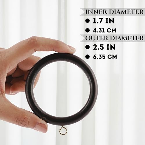 Wooden Curtain Rings with Metal Hooks for 1.5-inch Rods - 12 Pack