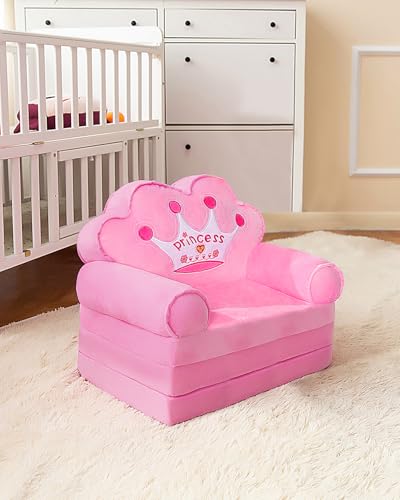 MOONBEEKI Kids Foldable Princess Couch - Toddler Sofa & Play Seat, Pink