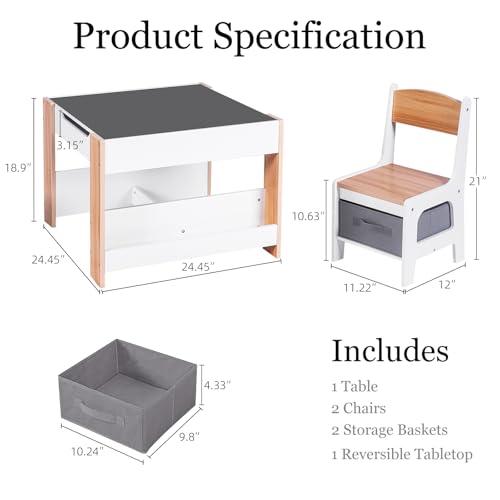 4-in-1 Kids Activity Table and Chair Set with Storage Drawer - Ivory White