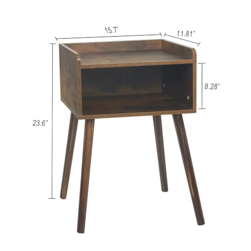 Mid-Century Modern Nightstand with 2-Tier Storage and Solid Wood Legs