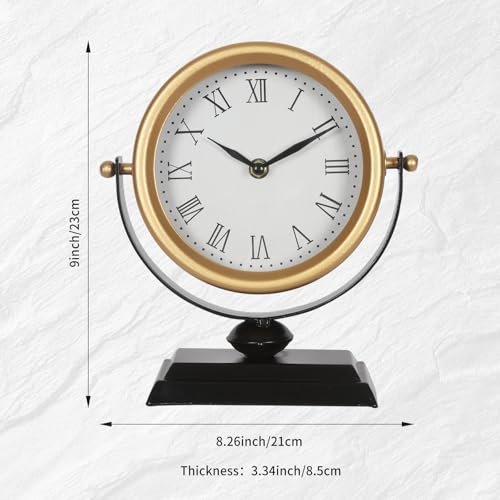 Vintage Gold Mantel Clock, Silent Non-Ticking Analog Desk Clock 8.3x9.1in